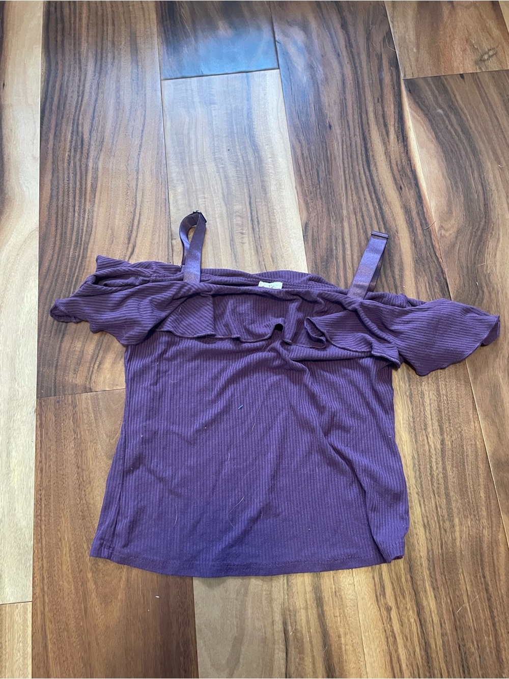 Garage Purple Off-Shoulder Ruffle Ribbed Cami